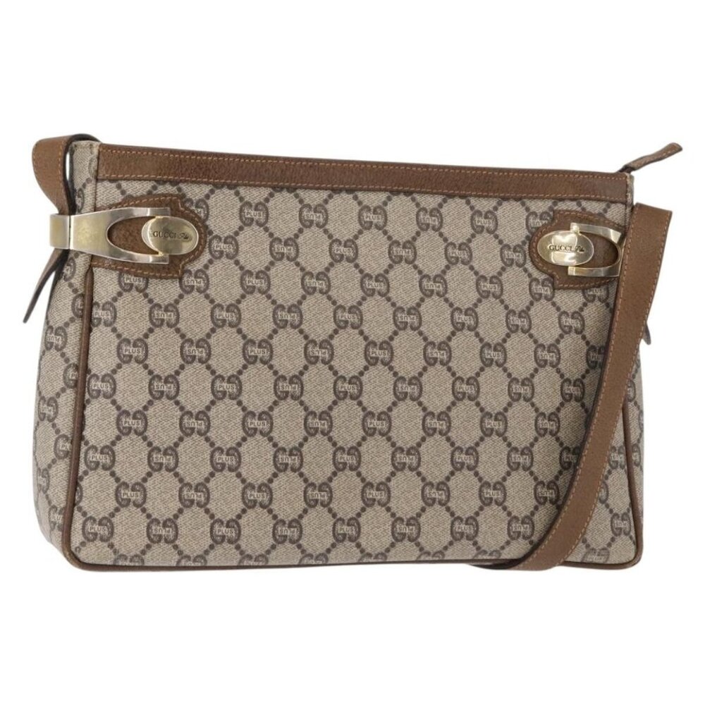 Authentic GUCCI GG Plus Supreme Shoulder Bag PVC Beige Gold